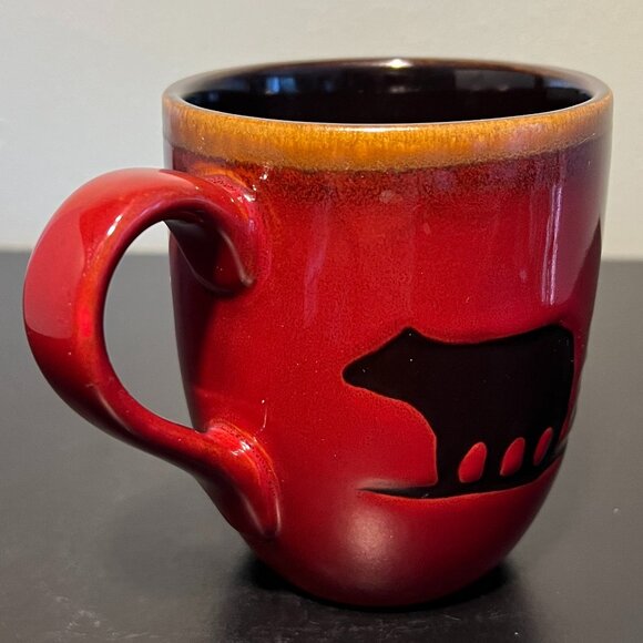 WOODLAND HOME STUDIO Russet Red Glazed Mug w/ Inlaid Brown Bears & Trees - Picture 3 of 9